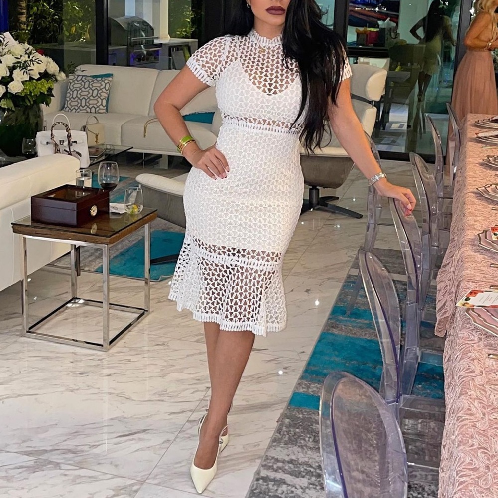 NWOT Soieblu Crochet White Eyelet Midi Dress Small